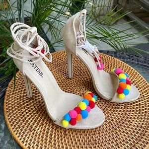 New Just Fab Nude heels with pomp pomp’s